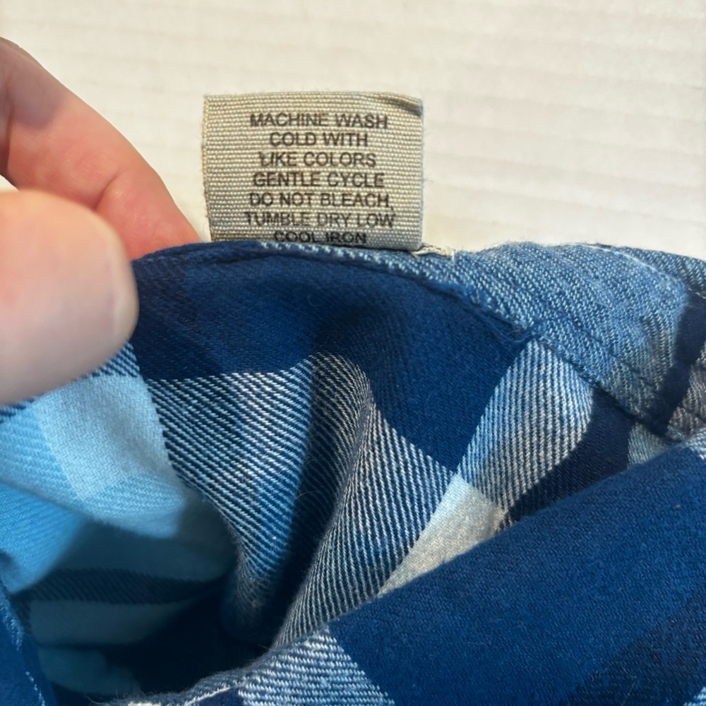 Passport Plaid Flannel Shirt Roll Tab Sleeve Blue Junior Size L or Womens Size S - Picture 8 of 9